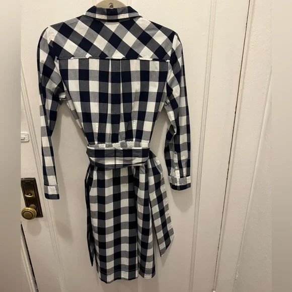 JCrew Navy & White Gingham Plaid Shirt Dress (Women’s Size 4) - Picture 2 of 6